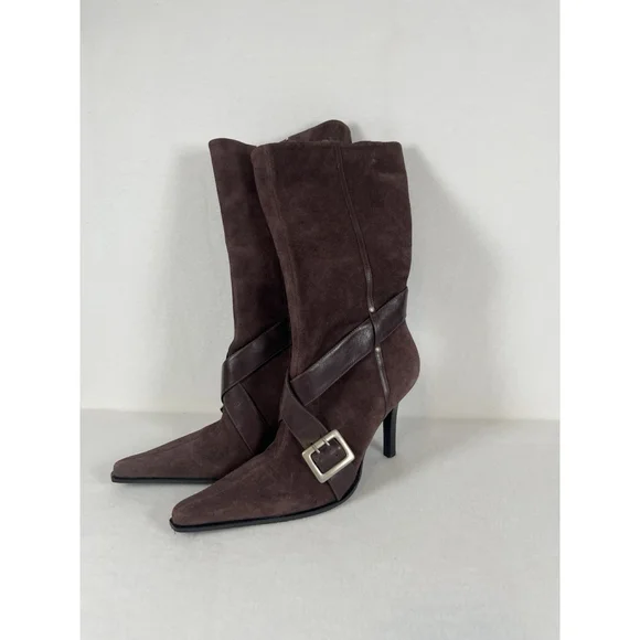 Y2K Brown Suede Leather Boots Guess By Marciano 10 Pointy Toe Sexy Stiletto - Picture 12 of 16